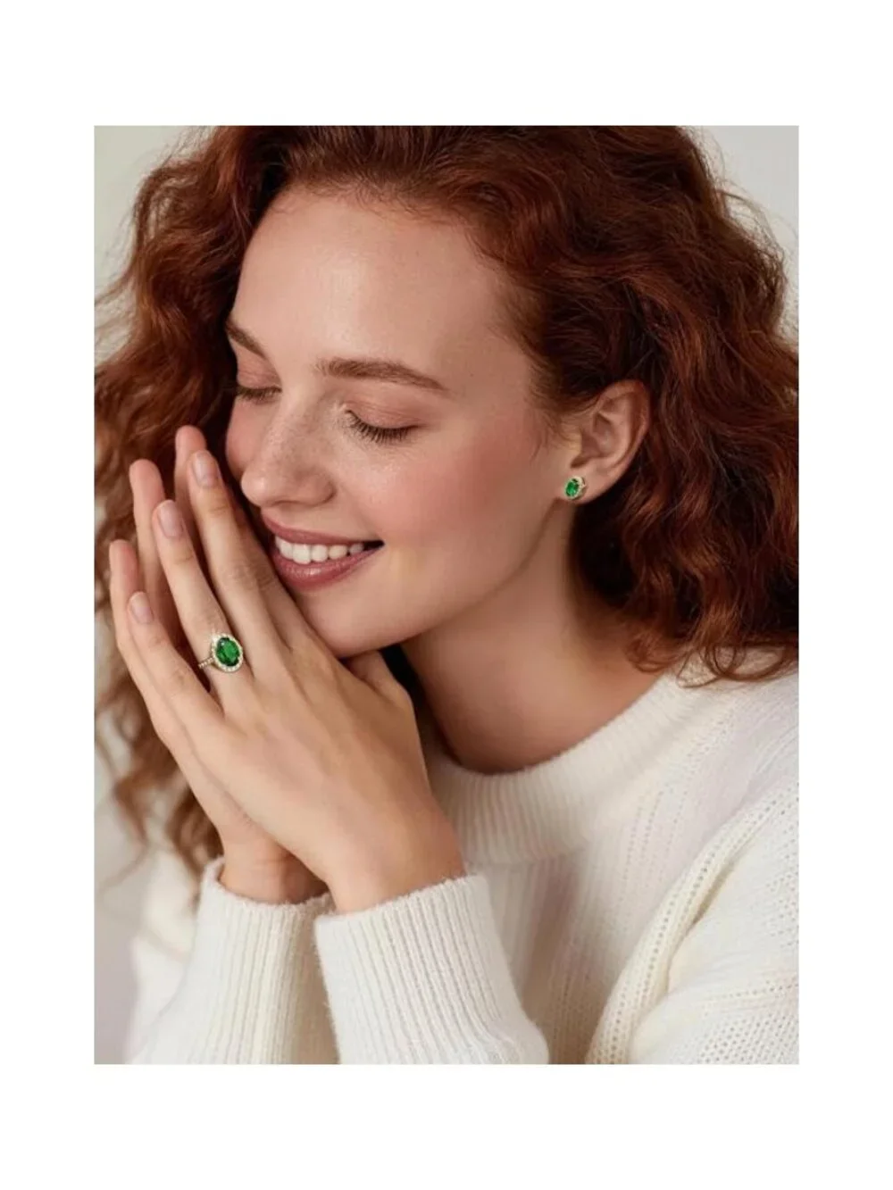 3ct Lab Grown Emerald Halo Ring 925 Silver Champagne Gold Size 7 NWT